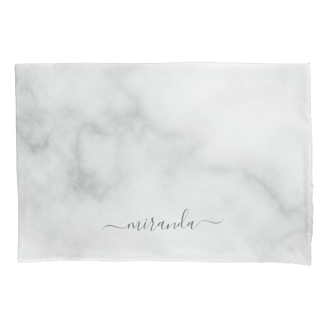 Housse D'oreillers Marbre blanc de nom personnalisé de script moderne (devant)