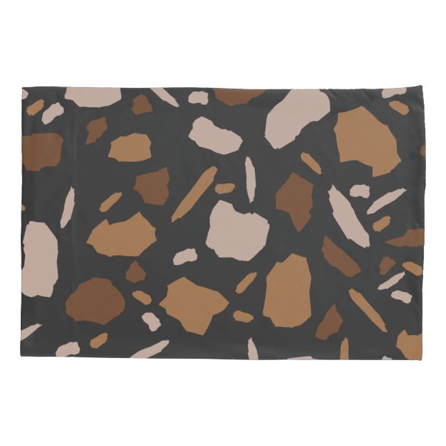 Housse D'oreillers Marbre Brown, beige, tan et gris Terrazzo (Dos)