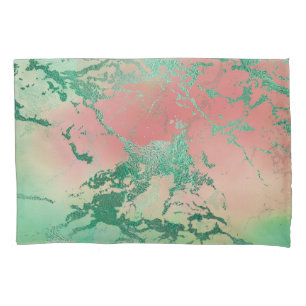 Housse D'oreillers Marbre cool Jolie Pastel Coral et Green Ombre