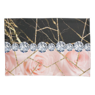 Housse D'oreillers Marbre d'argent blanc Rose Parties scintillant noi