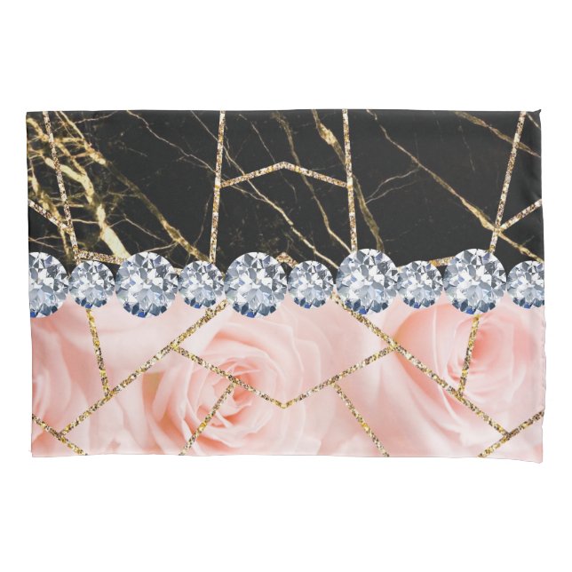 Housse D'oreillers Marbre d'argent blanc Rose Parties scintillant noi (devant)