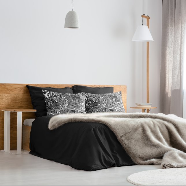 Housse D'oreillers Marbre Liquide Noir et Blanc Abstrait (Créateur téléchargé)