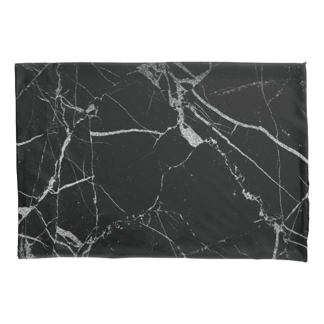 Housse D'oreillers Marbre noir et argent de la veine (devant)