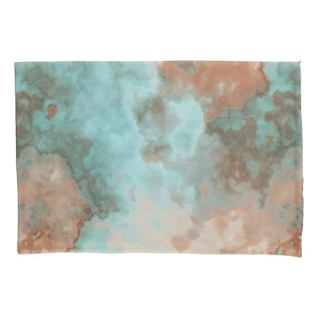 Housse D'oreillers Marbre turquoise et rouille Abstrait (devant)