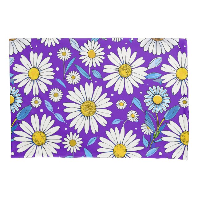 Housse D'oreillers Marguerites et Feuilles (devant)