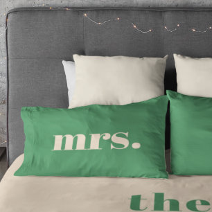 Housse D'oreillers Mariage vert rétro moderne mr et mme