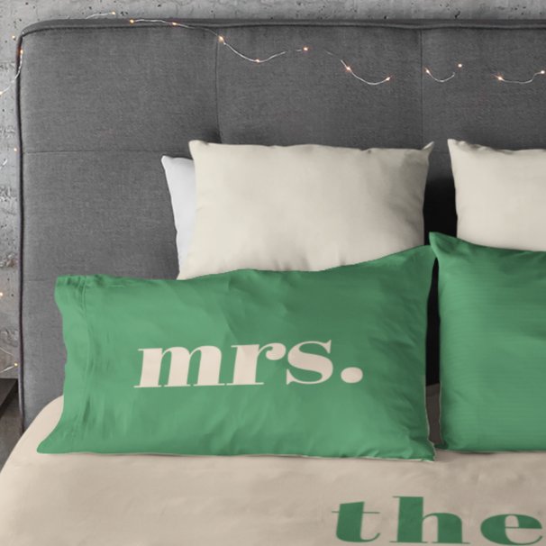 Housse D'oreillers Mariage vert rétro moderne mr et mme  (Créateur téléchargé)