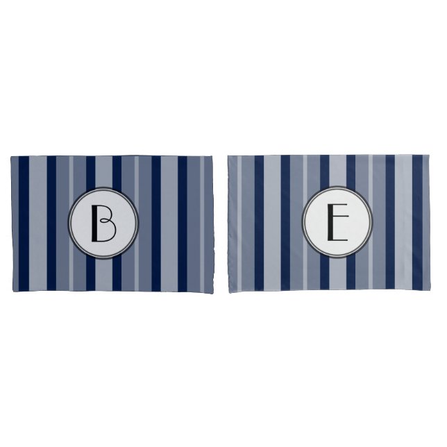 Housse D'oreillers Marine Blue Monogramme Lignes modernes Contemporai (devant-Set)