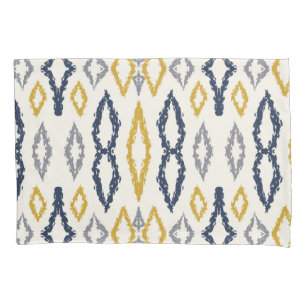 Housse D'oreillers Marocain Ikat Bleu Jaune Blanc Motif