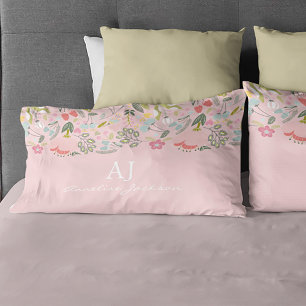 Housse D'oreillers Marque personnalisée avec monogramme chic floral r