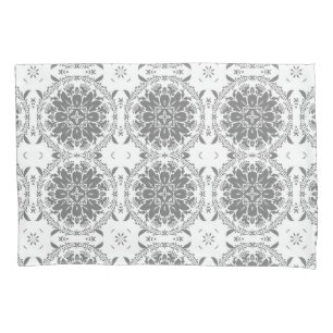 Housse D'oreillers Masque d'ornement de folklore blanc et gris
