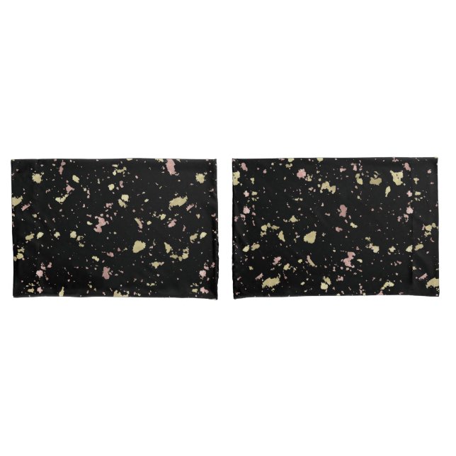 Housse D'oreillers Matte Gold et Rose Gold Flakes Noir (devant-Set)