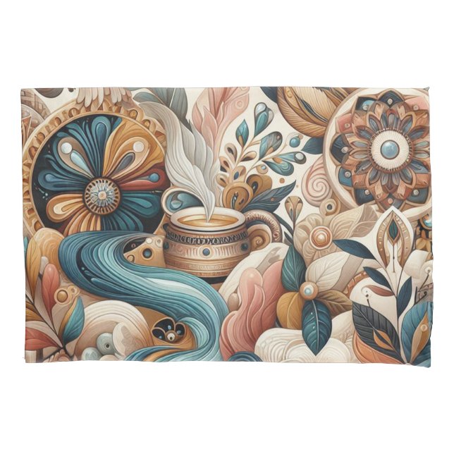 Housse D'oreillers Mélange bohème de fleurs turquoises, magenta, viol (devant)