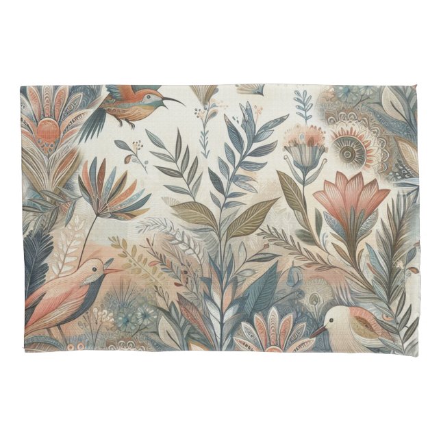 Housse D'oreillers Mélange bohème turquoise, magenta, violet sur crèm (devant)