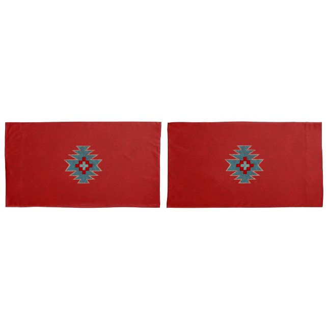 Housse D'oreillers Mésas Sud-Ouest Rouge & Turquoise (devant-Set)