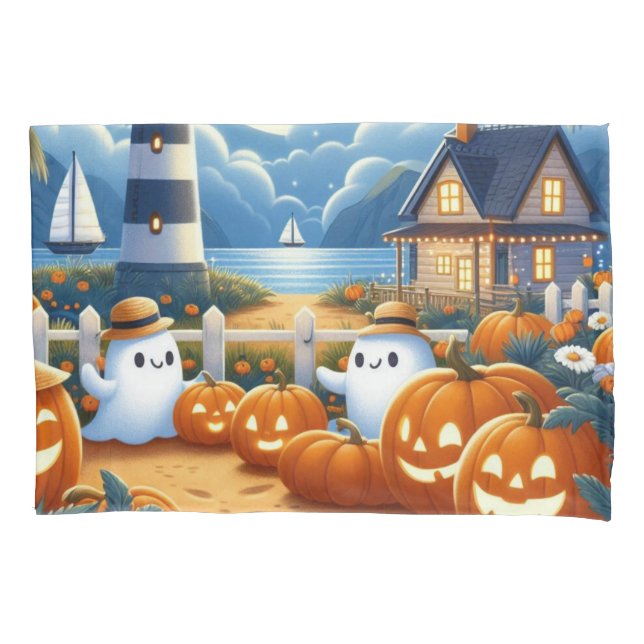 Housse D'oreillers Mignon, Nautique/côtier Halloween fantôme/citrouil (devant)