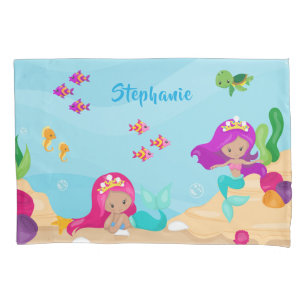 Housse D'oreillers Mignonne sirène fille personnalisée sous la mer