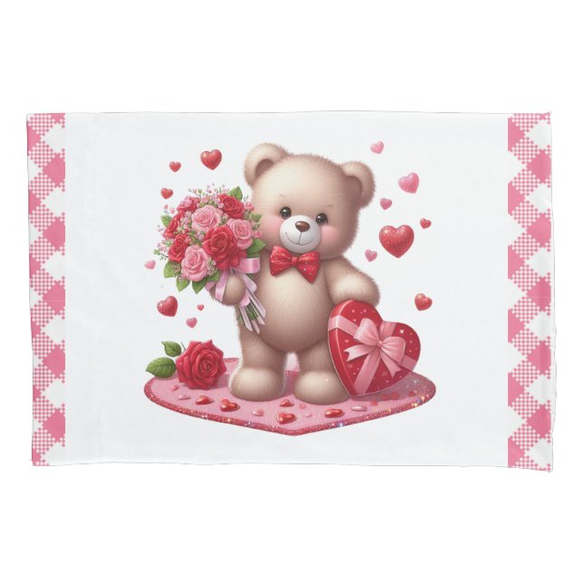 Housse D'oreillers Mignonne Valentine's Day Teddy Bear (devant)