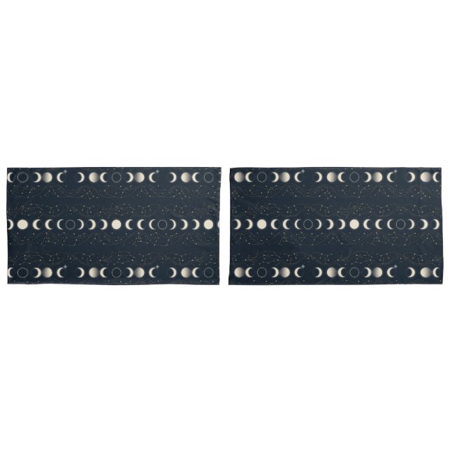 Housse D'oreillers Minimalist Lunar Phases Pattern with Stars and Nig (devant-Set)