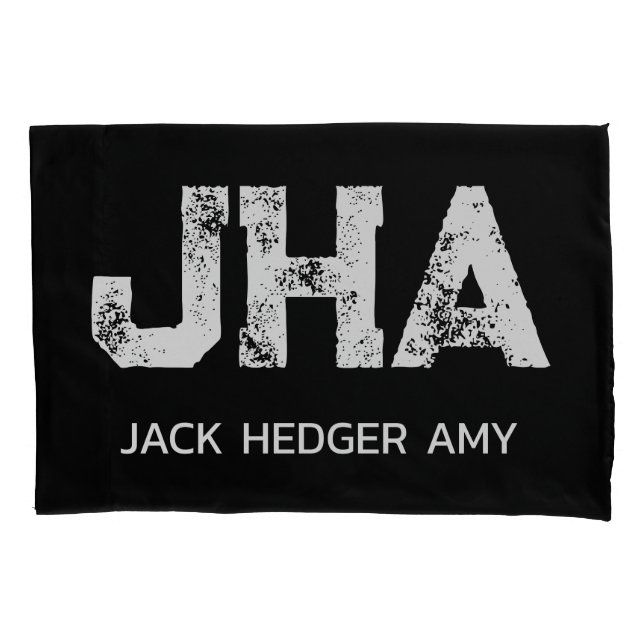 HOUSSE D'OREILLERS MINIMALIST WHITE THREE LETTER MONOGRAM NAME BLACK  (devant)