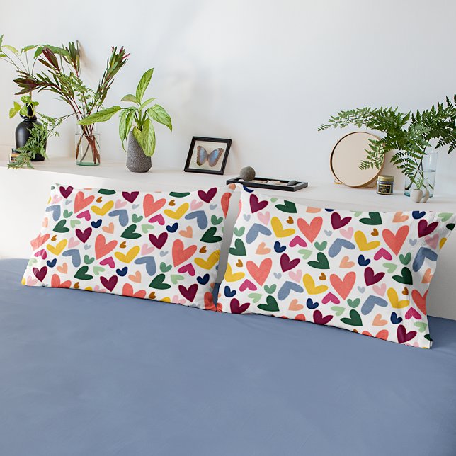 Housse D'oreillers Mint Vert bleu rose Coeurs Bleus Motif d'art (Créateur téléchargé)