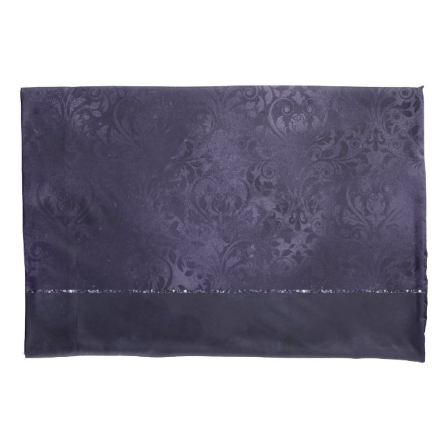 Housse D'oreillers Minuit Indigo Romance | Satiny Grunge Damask (devant)