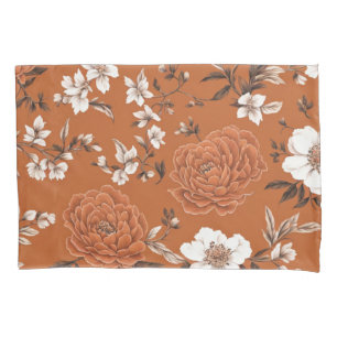 Housse D'oreillers Modèle Floral Orange Brûlé