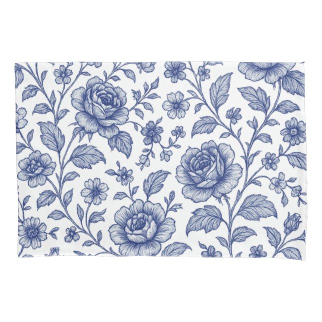 Housse D'oreillers Modèle Floral Royal Bleu Rose (devant)