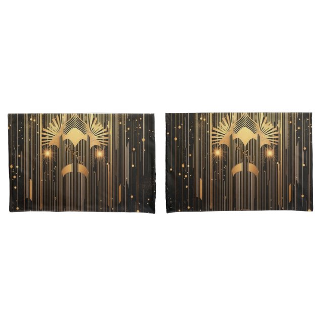 Housse D'oreillers Modern Art Deco Black Gold Egyptian Art-inspired (devant-Set)