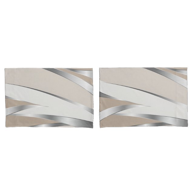 Housse D'oreillers Moderne beige, blanc et argenté abstrait  (devant-Set)