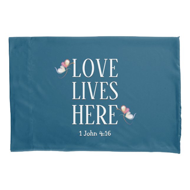 Housse D'oreillers Moderne | LOVE LIVES ICI Personnalisable | BLEU (devant)