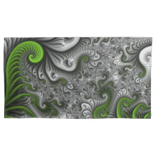 Housse D'oreillers Monde Fantastique Art Fractal Abstrait Vert Et Gri