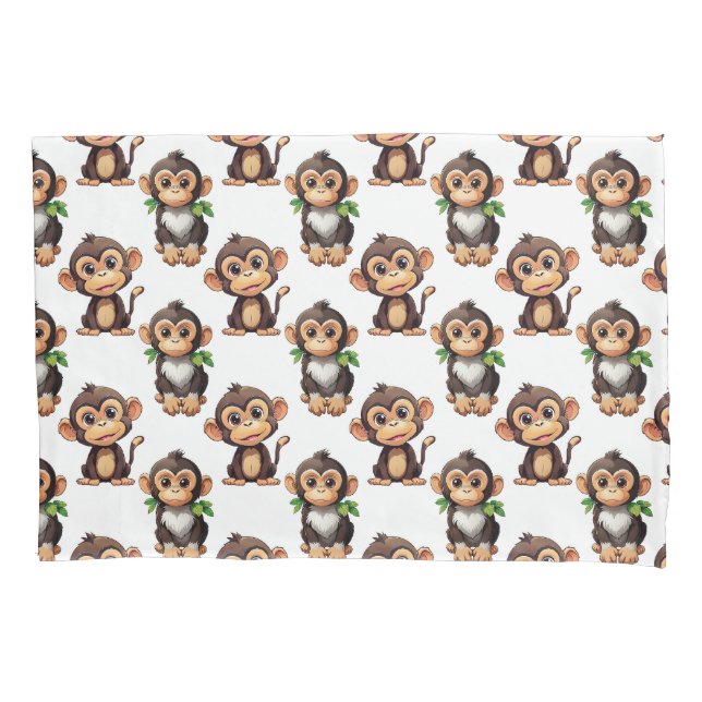 Housse D'oreillers Monkey Pattern Design White  (devant)