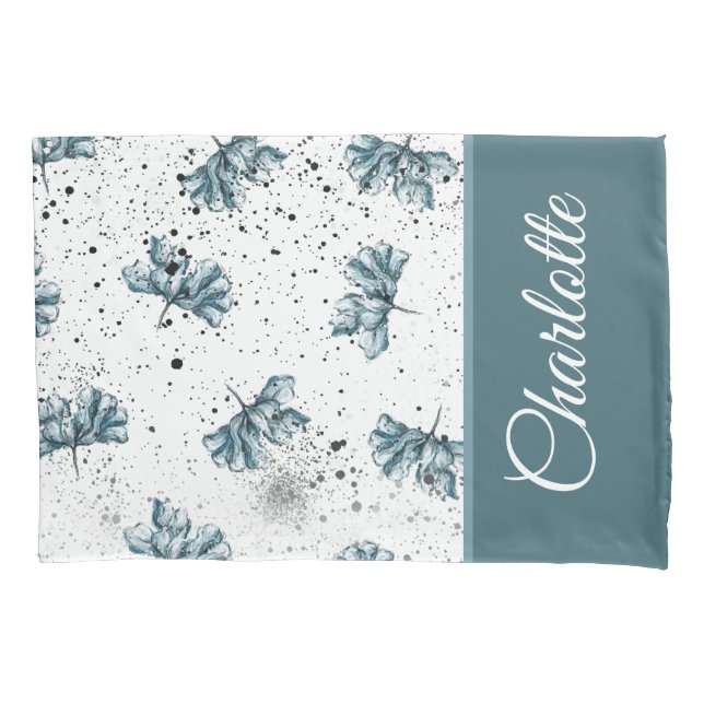 Housse D'oreillers Monogramme acier bleu Floral (devant)