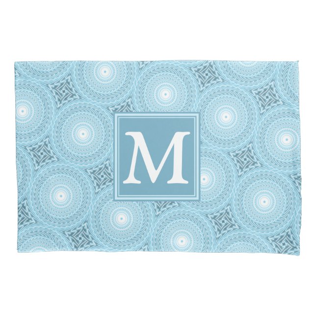 Housse D'oreillers Monogramme ange bleu cercles motif (devant)