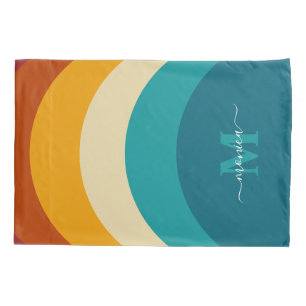 Housse D'oreillers Monogramme arc-en-ciel Nom personnalisé Retro Suns