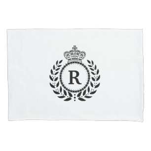 Housse D'oreillers Monogramme blanc noir   de couronne de guirlande