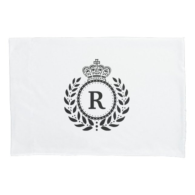 Housse D'oreillers Monogramme blanc noir | de couronne de guirlande (devant)