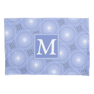 Housse D'oreillers Monogramme bleu cercles motif