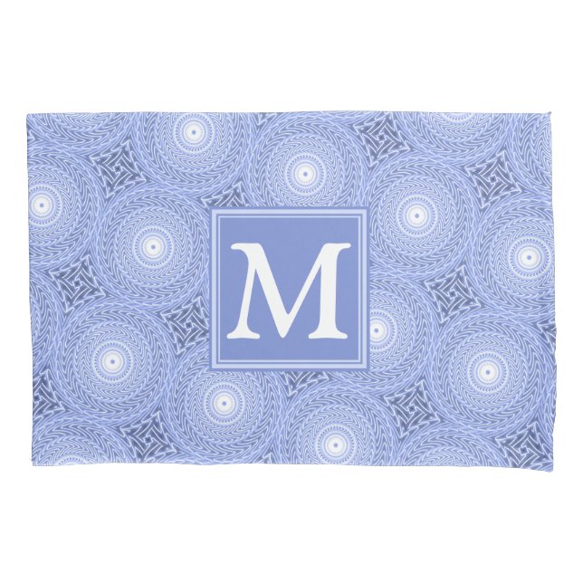 Housse D'oreillers Monogramme bleu cercles motif (devant)