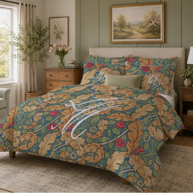 Housse D'oreillers Monogramme bleu clair floral Marigold William Morr (Créateur téléchargé)