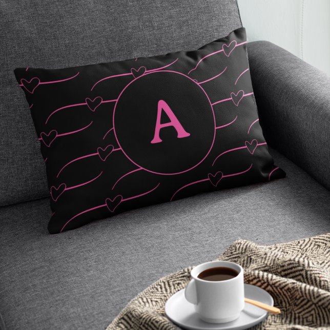 Housse D'oreillers Monogramme cardiaque Magenta Noir (Créateur téléchargé)