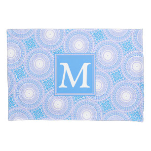 Housse D'oreillers Monogramme Cercles bleu électrique motif