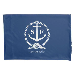 Housse D'oreillers Monogramme classique Ancre bleu marine Bateau de p
