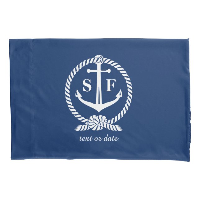 Housse D'oreillers Monogramme classique Ancre bleu marine Bateau de p (devant)