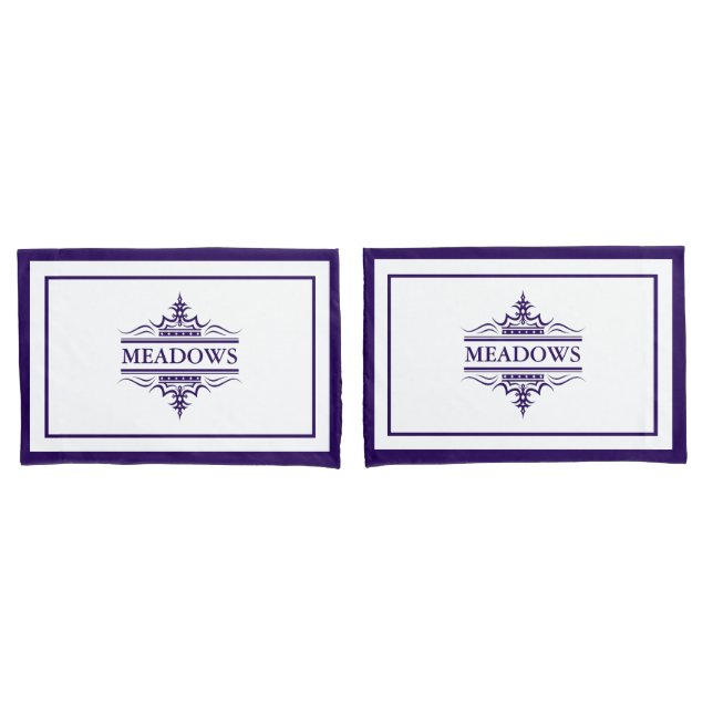 Housse D'oreillers Monogramme Classique Marine Bleu Et Blanc Pillowca (devant-Set)