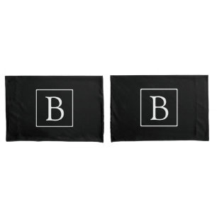 Housse D'oreillers Monogramme classique simple Texte noir et blanc