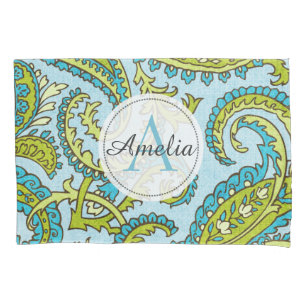 Housse D'oreillers Monogramme coloré Paisley Blue Bohemian Trendy
