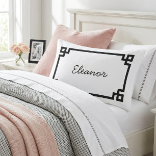 Housse D'oreillers Monogramme de clé grecque noire et blanche Standar