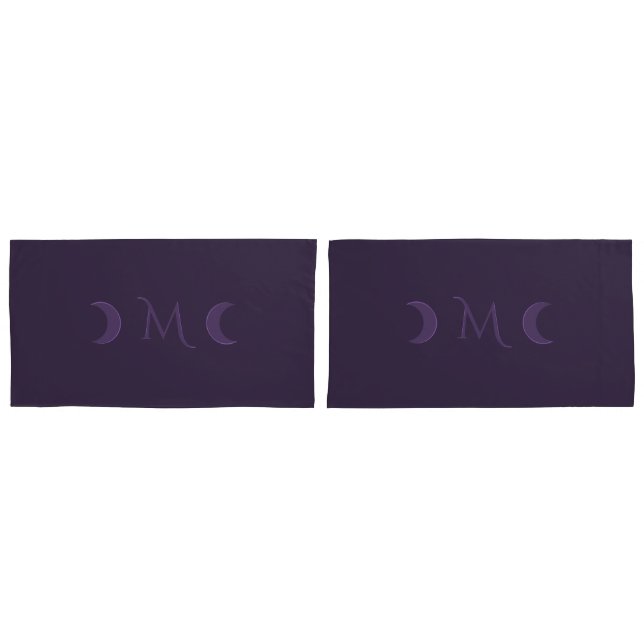 Housse D'oreillers Monogramme des lunes de croissant de violet poussi (devant-Set)